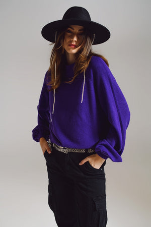 Q2 Women's Sweater One Size / Purple Relaxed Style Purple Jumper With Balloon Sleeves