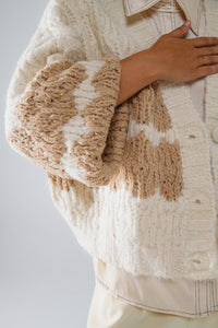 Q2 Women's Sweater One Size / White Chunky Knit Striped Cardigan With Sequin Details In Cream