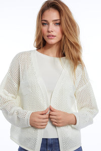 Q2 Women's Sweater One Size / White Crochet Cardigan With Knitted Clouds In White