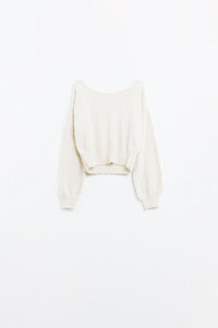 Q2 Women's Sweater One Size / White Cropped Fluffy Sweater In Cream Fitted At The Waist