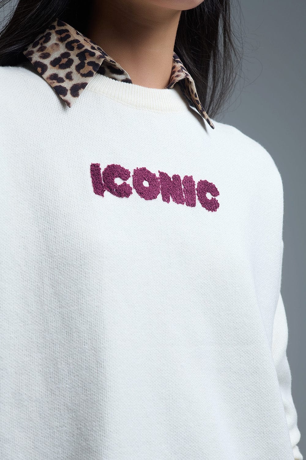 Q2 Women's Sweater One Size / White Embroidered Iconic Sweater With Global Tour Back Print In Cream
