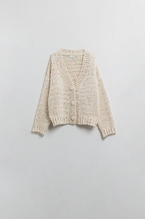 Q2 Women's Sweater One Size / White Oversized Chunky Knit Cardigan In Cream With Sequin Detail