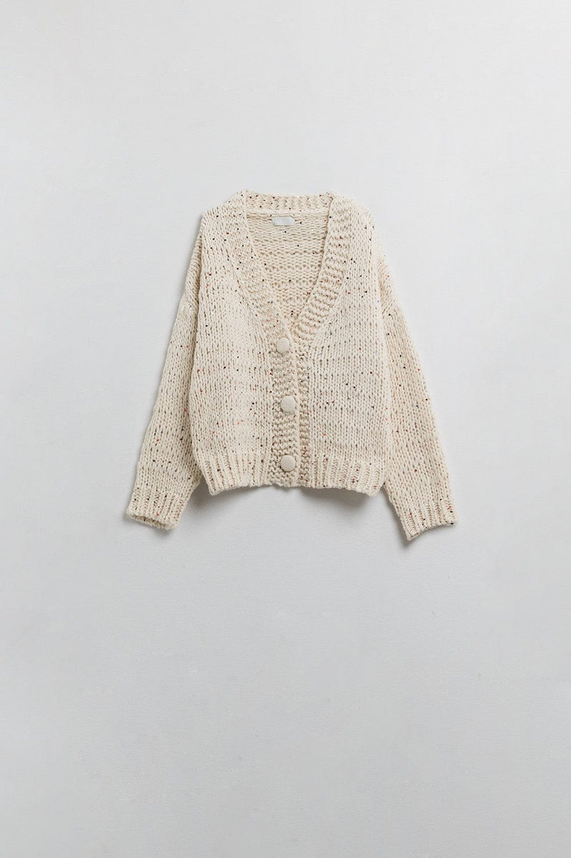 Q2 Women's Sweater One Size / White Oversized Chunky Knit Cardigan In Cream With Sequin Detail