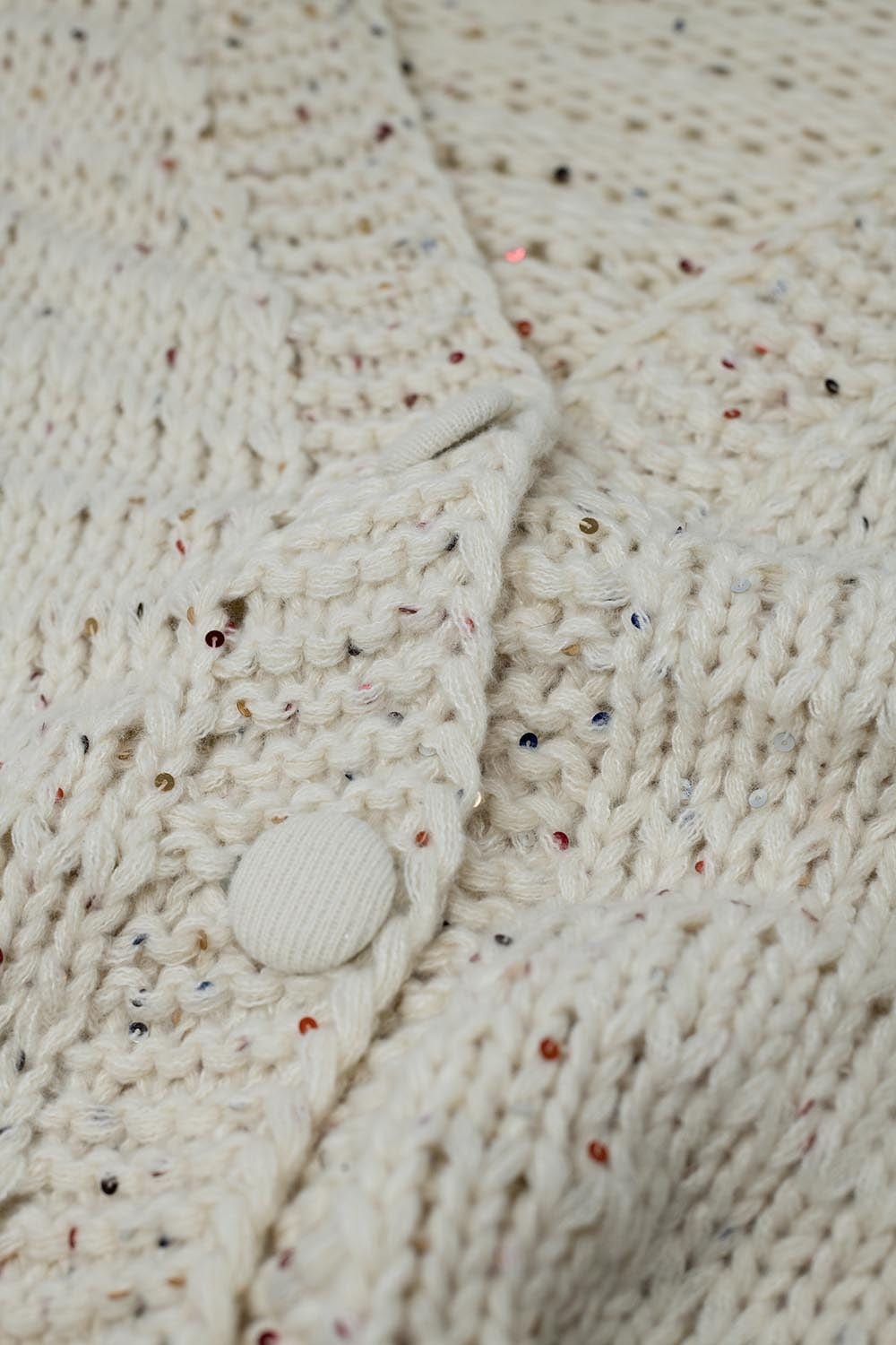 Q2 Women's Sweater One Size / White Oversized Chunky Knit Cardigan In Cream With Sequin Detail