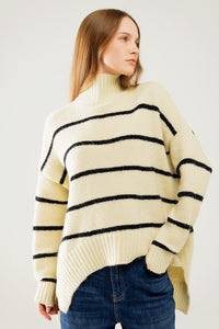 Q2 Women's Sweater One Size / White Oversized Cream Sweater With Black Stripes