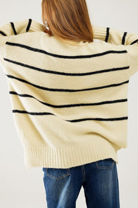 Q2 Women's Sweater One Size / White Oversized Cream Sweater With Black Stripes