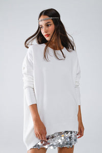 Q2 Women's Sweater One Size / White Oversized Crew Neck Long Sleeve Sweater In White