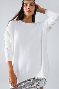 Q2 Women's Sweater One Size / White Oversized Crew Neck Long Sleeve Sweater In White