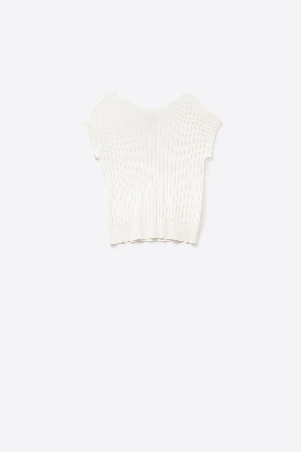 Q2 Women's Sweater One Size / White White Fine Rib Knitted Sweater With Boat Neck