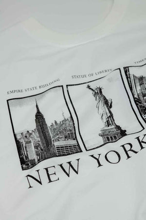 Q2 Women's Sweater One Size / White White Long-Sleeved Round-Neck Sweatshirt With New York City Printed