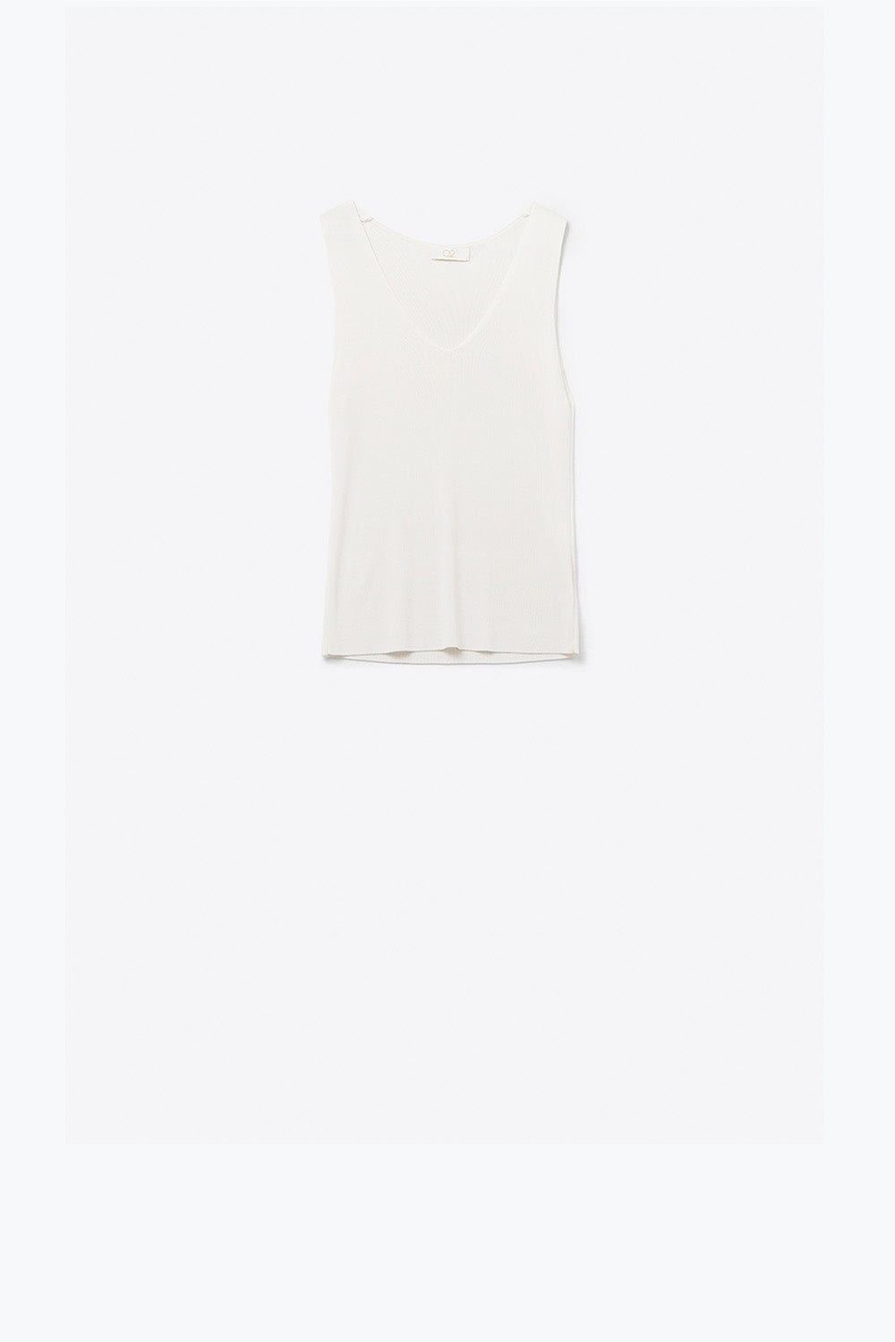 Q2 Women's Sweater One Size / White White Sleeveless Fine Knitted Top With V-Neck