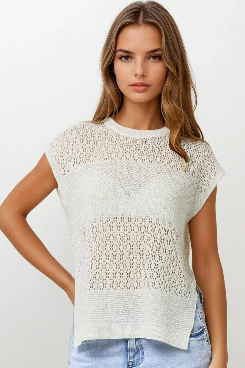Q2 Women's Sweater One Size / White White Sweater With Soft Open Knit And Dropped Sleeves