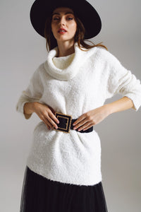 Q2 Women's Sweater One Size / White Wide Sweater With Bardot Neck In White