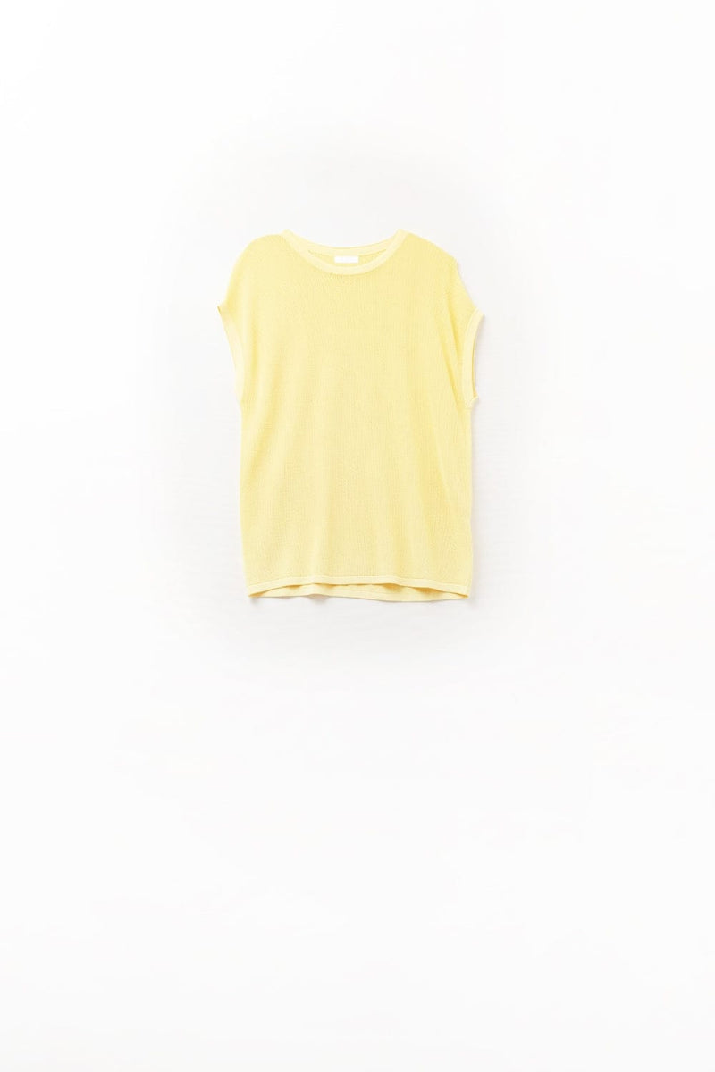 Q2 Women's Sweater One Size / Yellow Grid Knit Sweater In Yellow Color