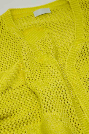 Q2 Women's Sweater One Size / Yellow Knitted Crochet Cardigan With Knitted Clouds In Yellow