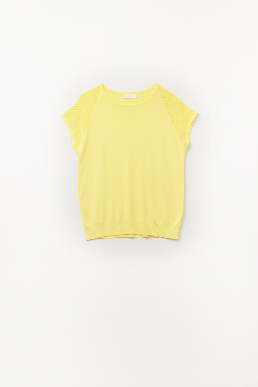 Q2 Women's Sweater One Size / Yellow Yellow Short Sleeve Sweater With Knitted Mesh On The Shoulder