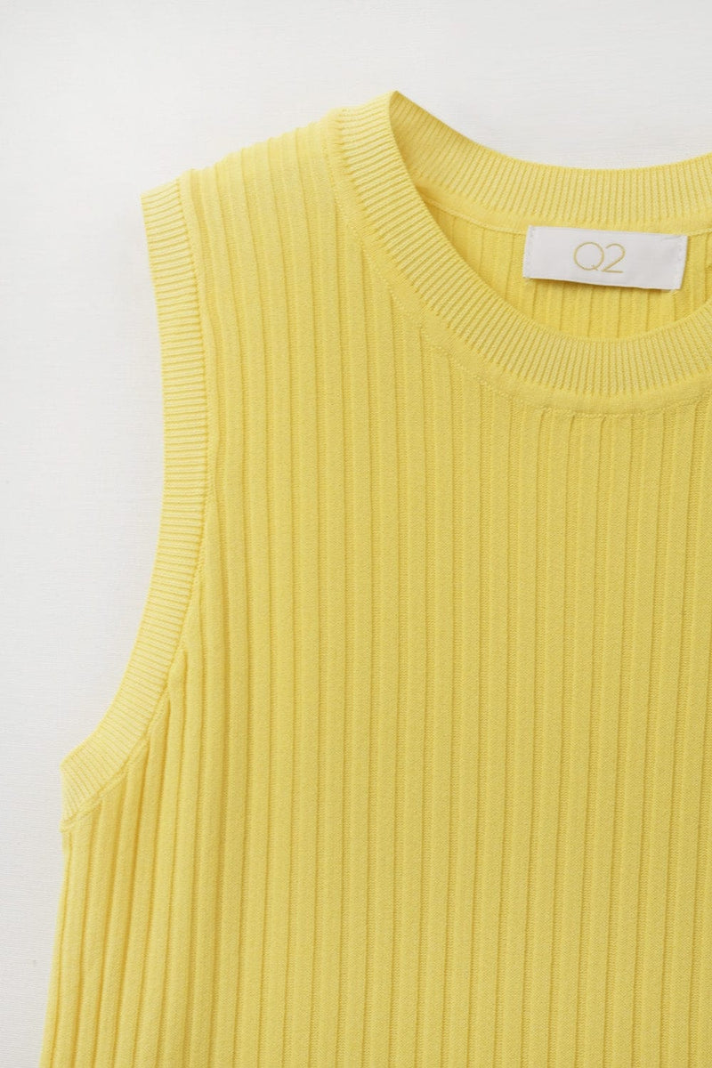 Q2 Women's Sweater One Size / Yellow Yellow Sleeveless Ribbed Knit Top
