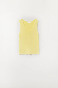 Q2 Women's Sweater One Size / Yellow Yelow Sleeveless Fine Knitted Top With V-Neck