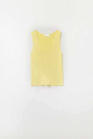 Q2 Women's Sweater One Size / Yellow Yelow Sleeveless Fine Knitted Top With V-Neck