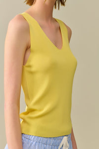 Q2 Women's Sweater One Size / Yellow Yelow Sleeveless Fine Knitted Top With V-Neck