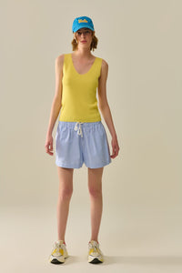 Q2 Women's Sweater One Size / Yellow Yelow Sleeveless Fine Knitted Top With V-Neck