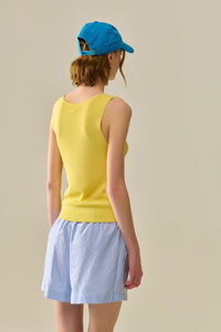 Q2 Women's Sweater One Size / Yellow Yelow Sleeveless Fine Knitted Top With V-Neck