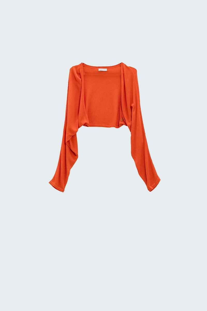 Q2 Women's Sweater Orange Fine Knit Bolero Cardigan