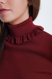 Q2 Women's Sweater Orange Turtleneck Sweatshirt
