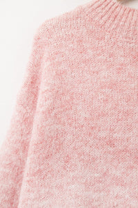 Q2 Women's Sweater Pink Fluffy Sweater With Three-Quarter Sleeves And Round Neck