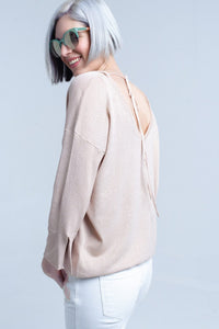 Q2 Women's Sweater Pink knit sweater with gold lurex detail