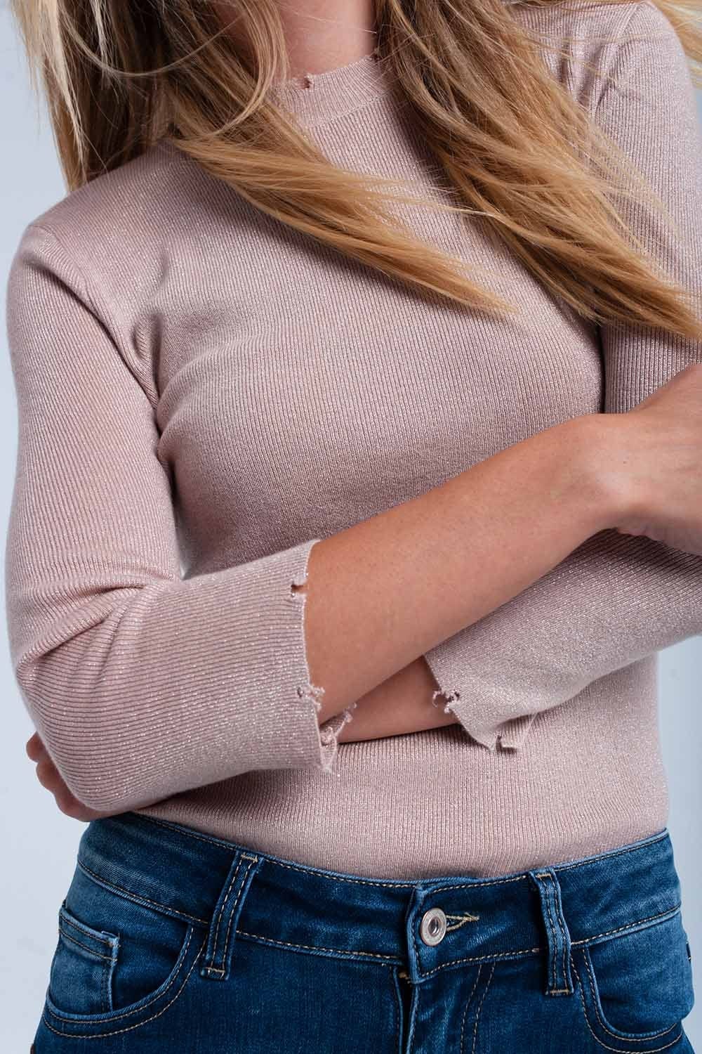Q2 Women's Sweater Pink shiny sweater