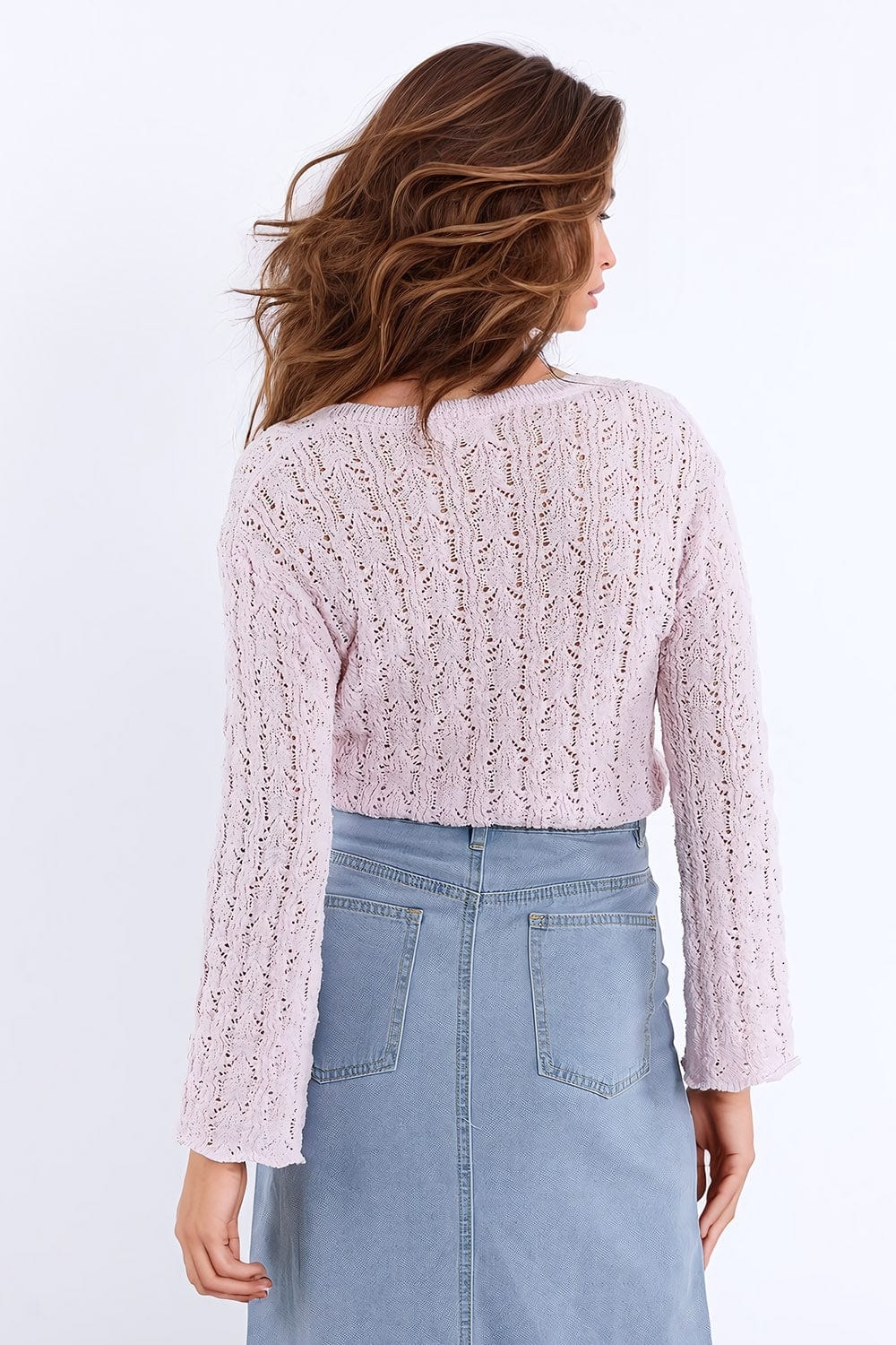 Q2 Women's Sweater Pink Sweater With Flared Sleeves