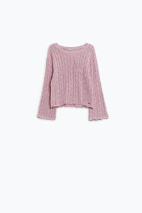 Q2 Women's Sweater Pink Sweater With Flared Sleeves