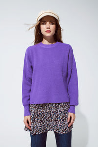 Q2 Women's Sweater Purple Chunky Knitted Relaxed Jumper