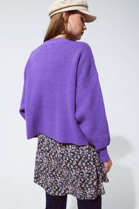 Q2 Women's Sweater Purple Chunky Knitted Relaxed Jumper