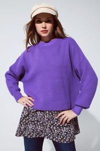 Q2 Women's Sweater Purple Chunky Knitted Relaxed Jumper