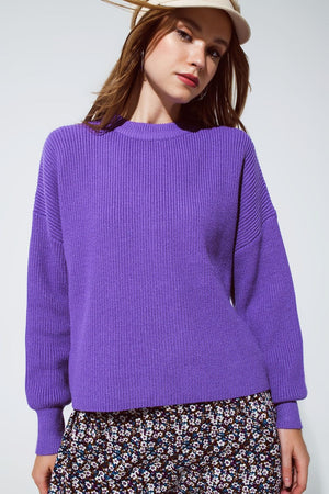 Q2 Women's Sweater Purple Chunky Knitted Relaxed Jumper