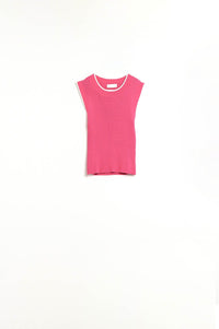 Q2 Women's Sweater Raspberry Pink Fitted Tank Top With White Trim