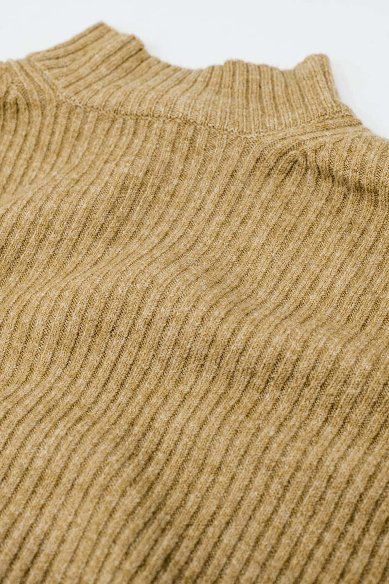 Q2 Women's Sweater Relaxed Beige Ribbed High Neck Sweater