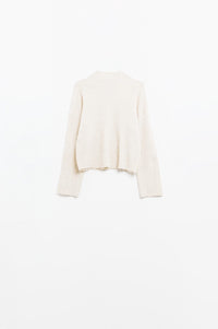 Q2 Women's Sweater Relaxed Cream Ribbed High Neck Sweater