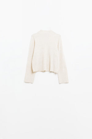 Q2 Women's Sweater Relaxed Cream Ribbed High Neck Sweater