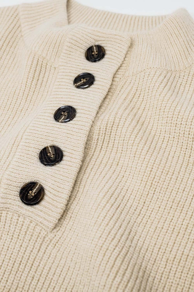 Q2 Women's Sweater Relaxed Half-Button Sweater In Cream