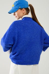 Q2 Women's Sweater Relaxed Sweater With French Sleeve And Crewneck In Blue Ink