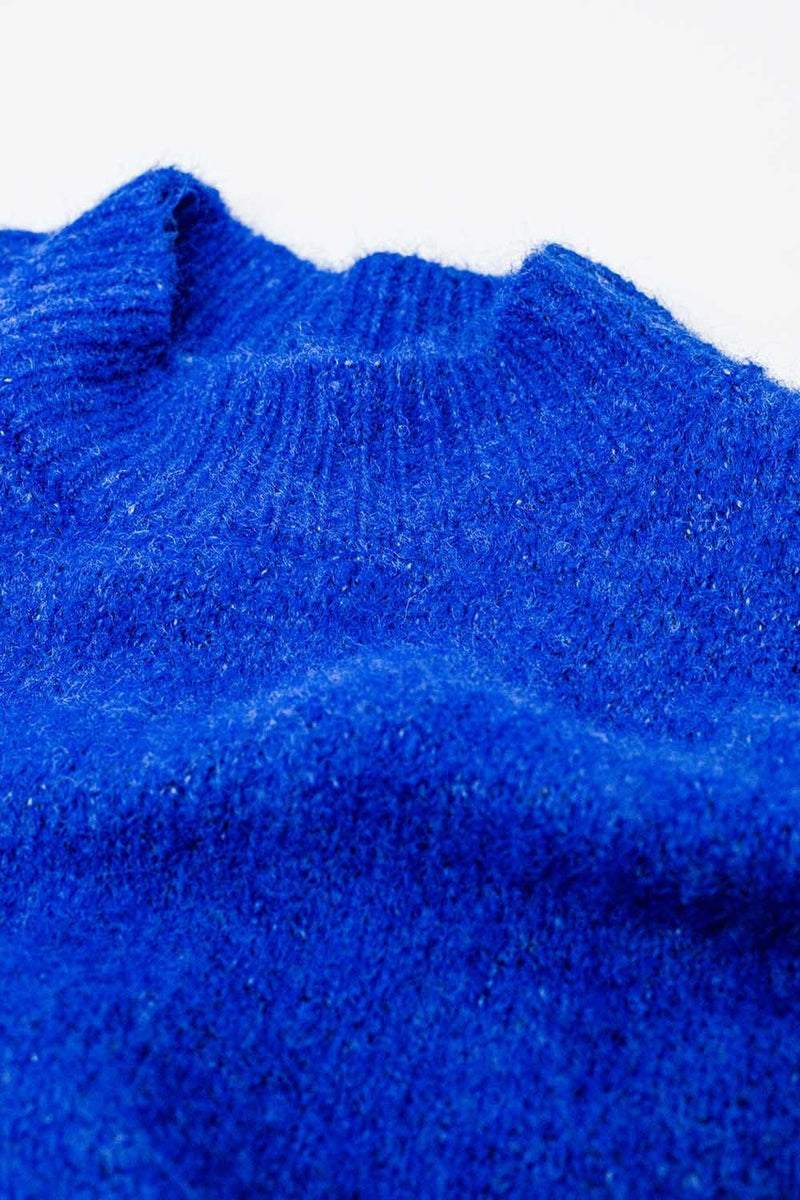 Q2 Women's Sweater Relaxed Sweater With French Sleeve And Crewneck In Blue Ink