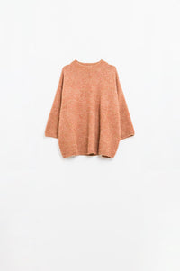 Q2 Women's Sweater Relaxed Sweater With French Sleeve And Crewneck In Camel