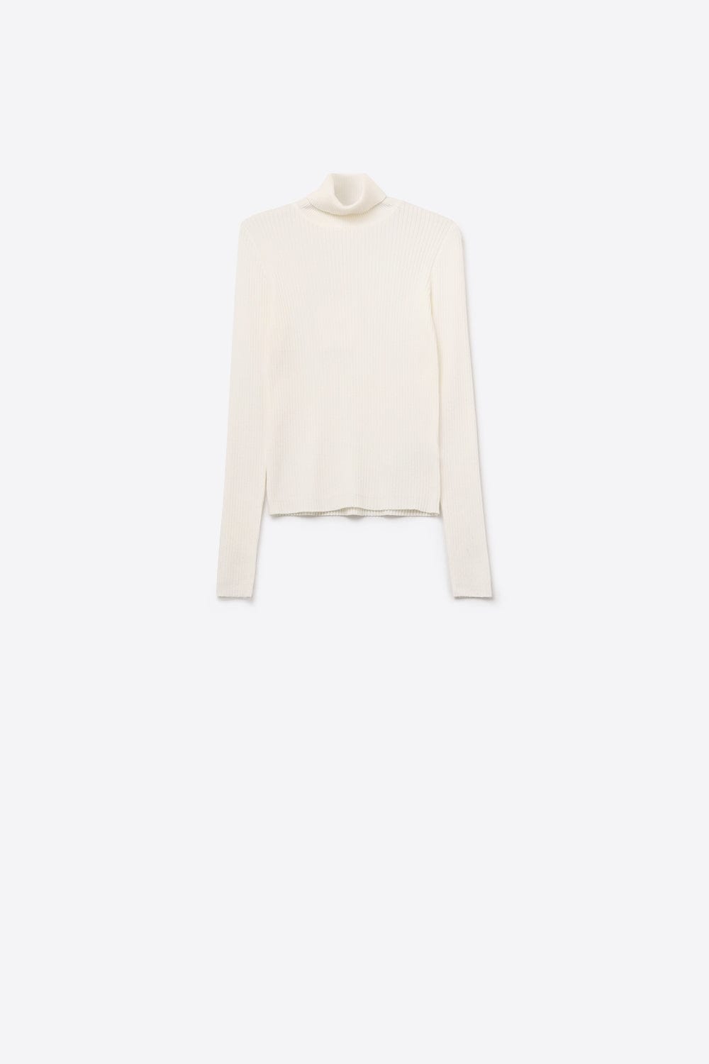 Q2 Women's Sweater Rolled Turtle Neck Ribbed Sweater In White