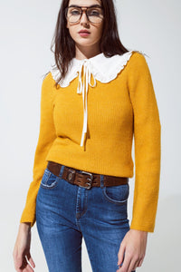 Q2 Women's Sweater Round Neck Chunky Ribbed Jumper In Mustard