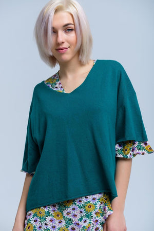 Q2 Women's Sweater Short sleeve green sweater