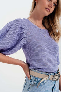 Q2 Women's Sweater Short Sleeve Knitted Top in Violet