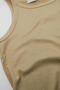 Q2 Women's Sweater Sleeveless Beige Top With Ribbed Details